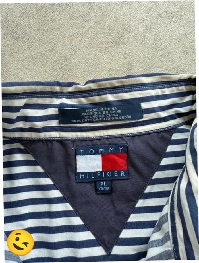 Chemise Tommy Hilfiger manche longue Taille XL bleu blanc Homme Men CHE82 - photo numéro 2