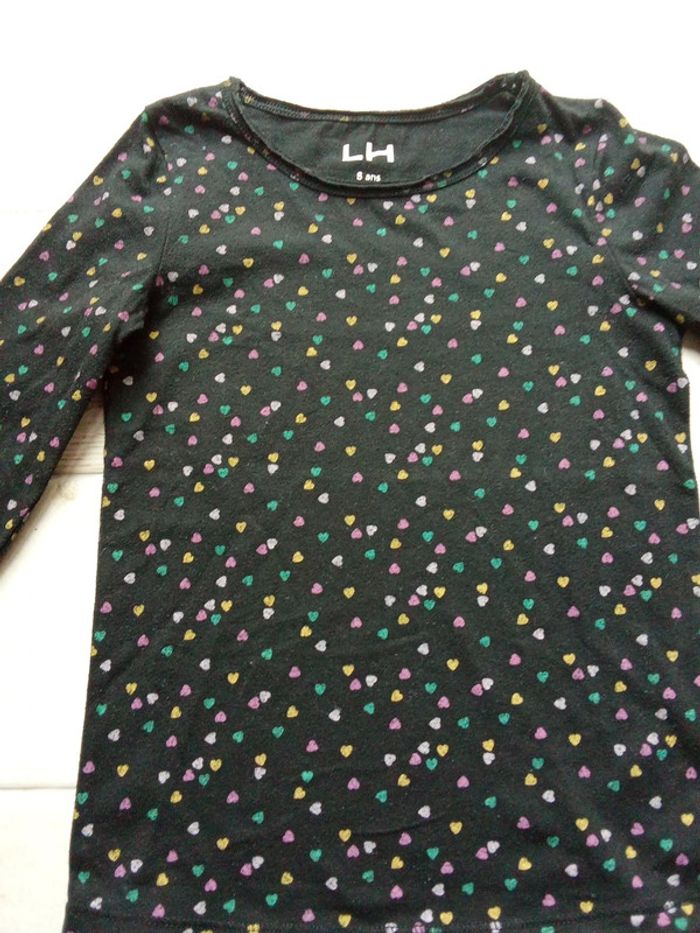 T-shirt noir à manches longues motif cœur multicolore la halle 8 ans - photo numéro 2