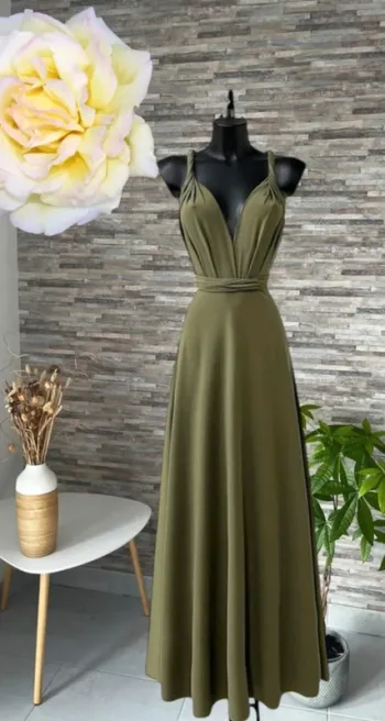 Robe longue couleur kaki multi positions faite en France