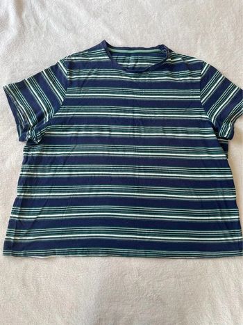 Haut t-shirt à manches courtes bleu blanc vert à rayures 5XL