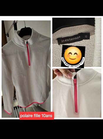 Pull polaire zip blanc/ rose fille 10 ans