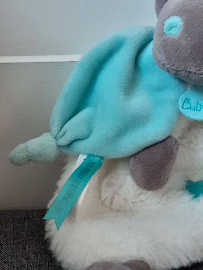 Peluche / doudou Baby Nat : Hippopotame Bleu et blanc - photo numéro 3