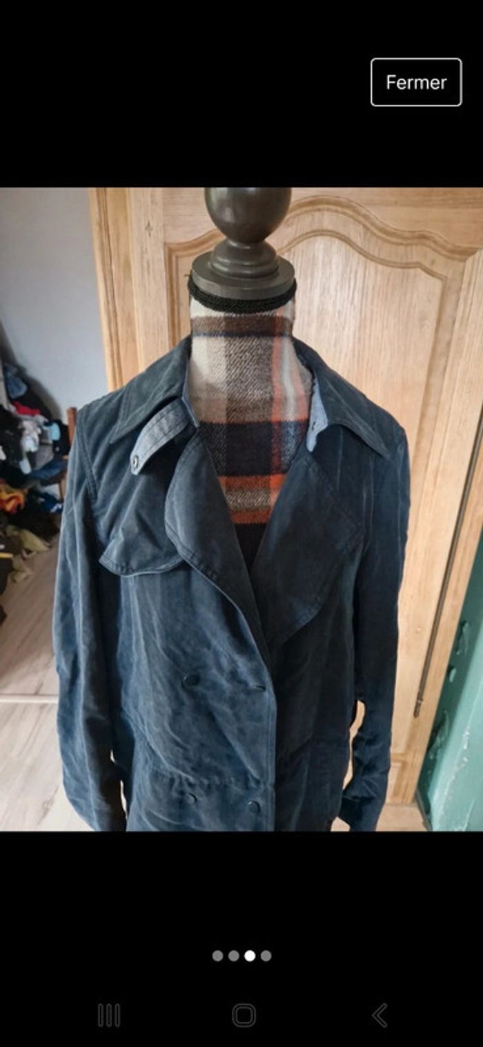 Superbe manteau léger trench peau de pêche EDC taille s bleu marine - photo numéro 3