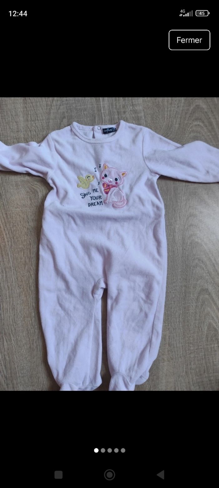 Pyjama bébé fille 18 mois imprimé chat et oiseau - photo numéro 2