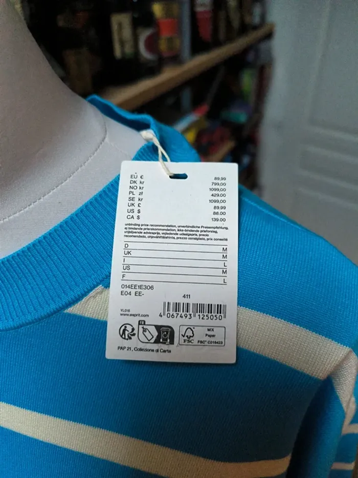 Robe à manches courtes rayures blanches et bleu clair esprit taille L - photo numéro 4