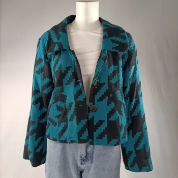 Veste vintage Taille 40 estimée - Graphique Color Bleu Canard - Motif XL pied de poule agrandit