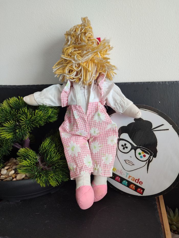 poupée peluche pimprenelle caprice vintage rose fleur blanc noeud rouge blonde - photo numéro 2