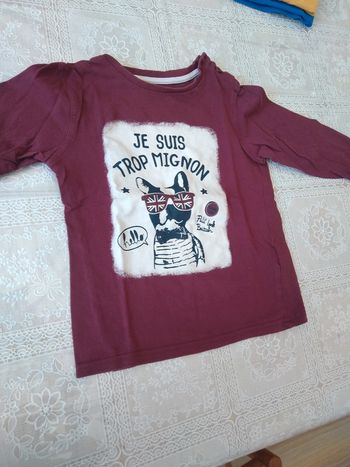 Tee-shirt bordeaux chien à lunettes 4 ans