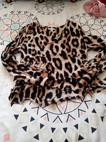 Blouse Haut manche longue col v léopard
