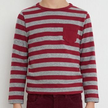 T-shirt manches longues rayé rouge et gris - Tex - 5/6 ans
