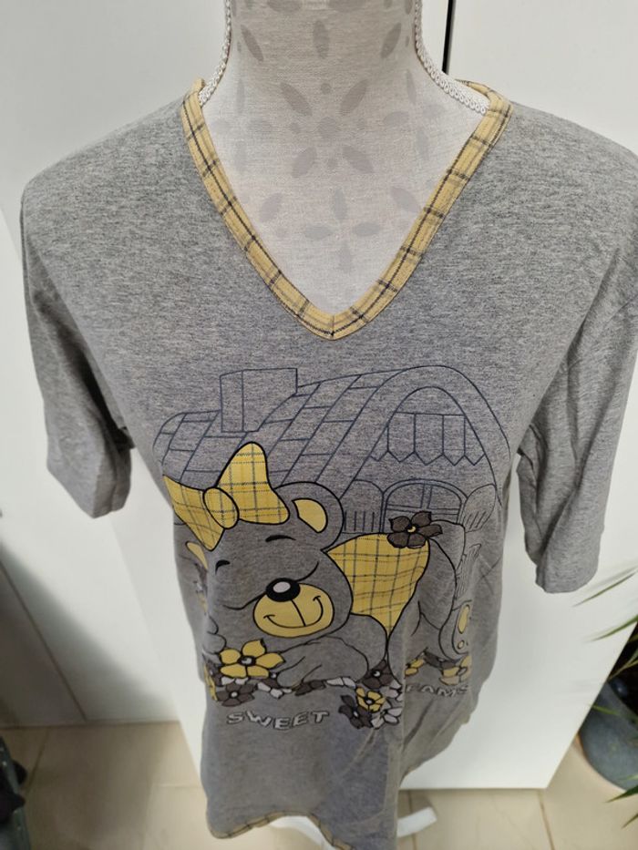 Haut De Pyjama Nounours Gris Jaune - photo numéro 2