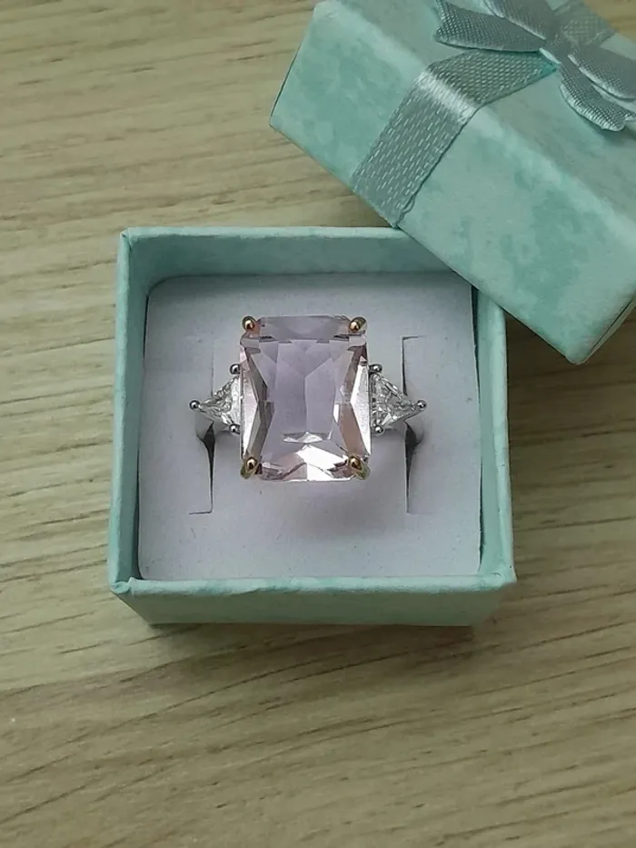 Bague avec grande pierre,couleur Rose, style Bohème, taille 60 couleur argentée - photo numéro 2