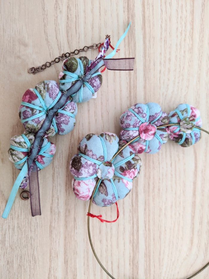 Bijoux en tissus vert rose - photo numéro 7