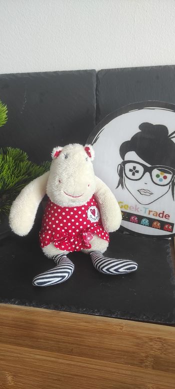 Doudou Terre de Marins Hipoppotame robe rouge pois blanc Choubie  Beige Rayé
