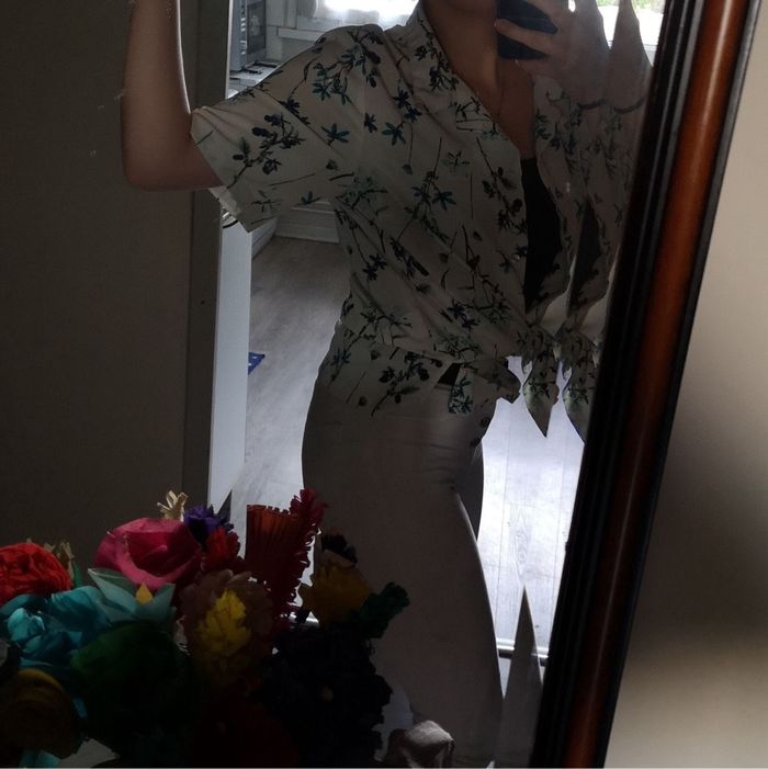 Blouse  manche 3/4 blanche et bleu
