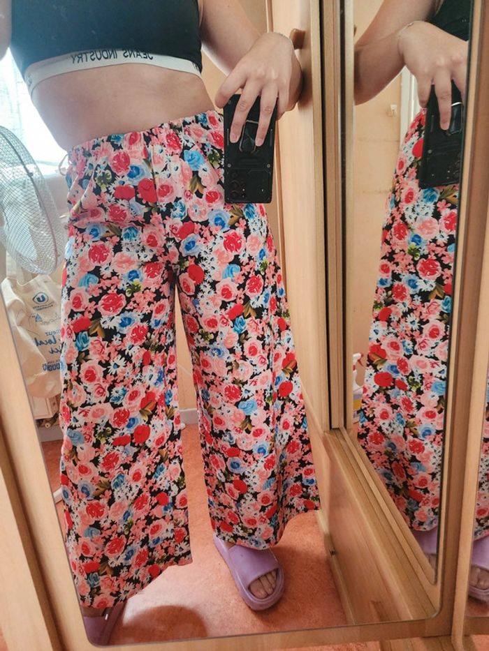 Pantalon / palazzo multicolore fleuris T.38/M - photo numéro 2