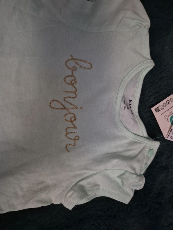 T-shirt menthe "bonjour" neuf - photo numéro 2