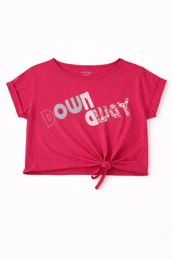T-shirt crop top à nouer, fille, fuchsia, 10 ans. Sport: fitness / gym / danse...