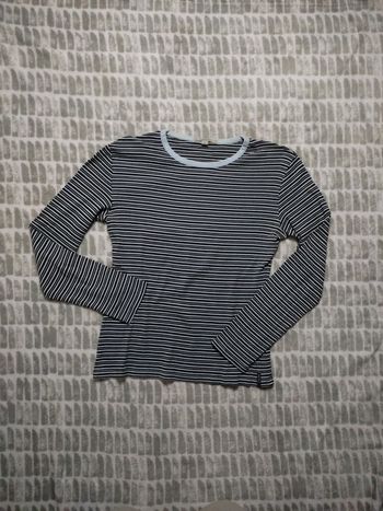 Tee-shirt manches longues rayures noir bleu clair Decathlon taille 40