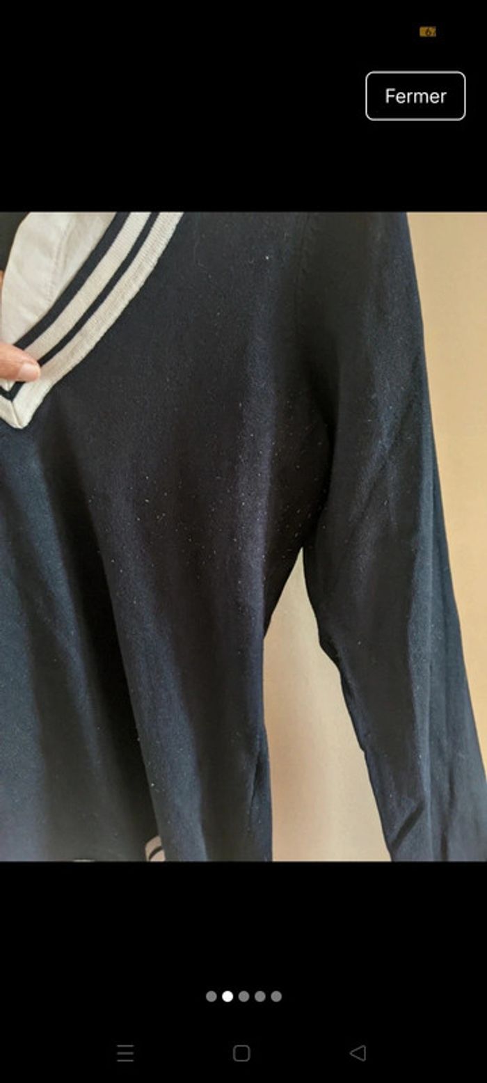 Pull col V "Morgan" bleu marine et col blanc - photo numéro 3