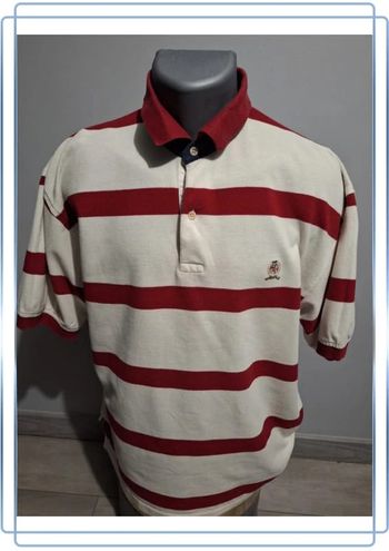Polo tommy hilfiger blanc et rouge manche courte 100% coton - taille L brodé (35)