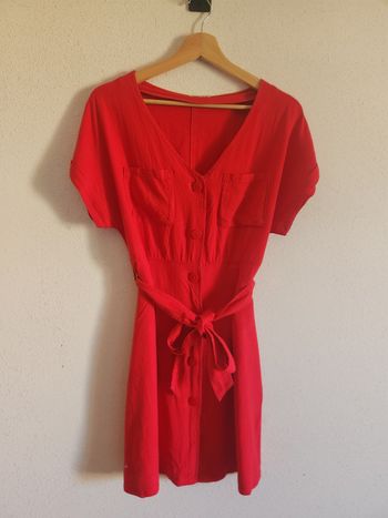Robe femme 36 Cache Cache – rouge – ceinturée – lin viscose – très bon état