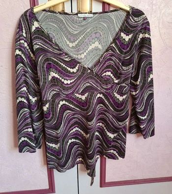 Haut noir imprimé violet gris Bréal T.3(40)