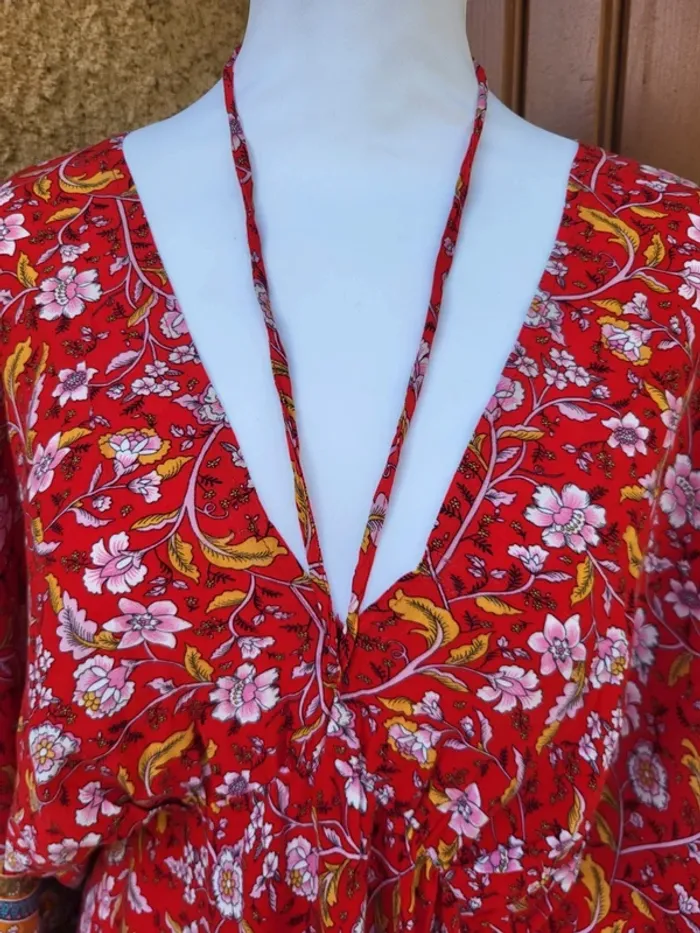 Robe longue bohème fleuri kaftan rouge multicolore shein taille 52 - photo numéro 3
