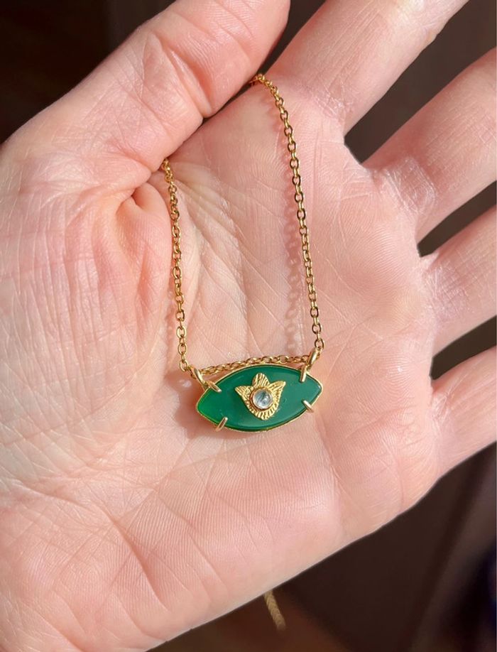 Collier grigri œil protecteur Onyx vert - photo numéro 6