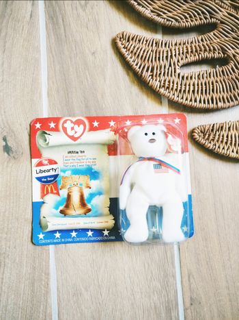 🐻Coffret peluche Ty teenie Beanie babies ours blanc the bear Libearty Américain trio