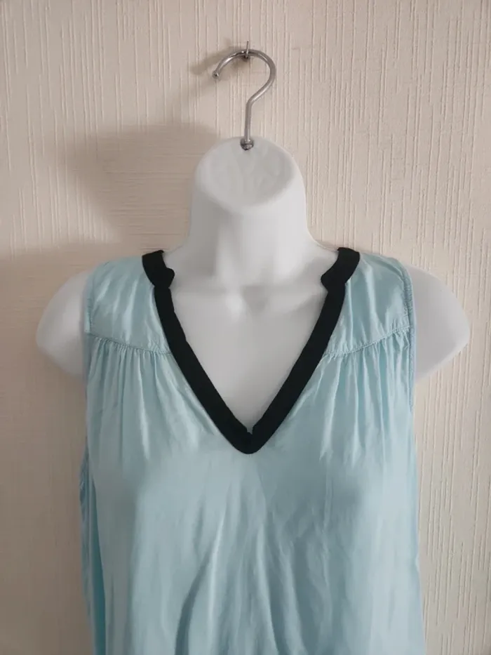 Blouse fluide Naf Naf 34 bleu turquoise col V noir - photo numéro 2
