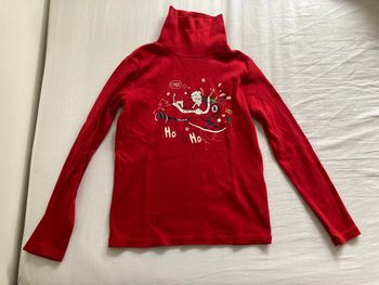 Tee shirt / sous pull col roulé manches longues kiabi coton bio père noël 8 ans