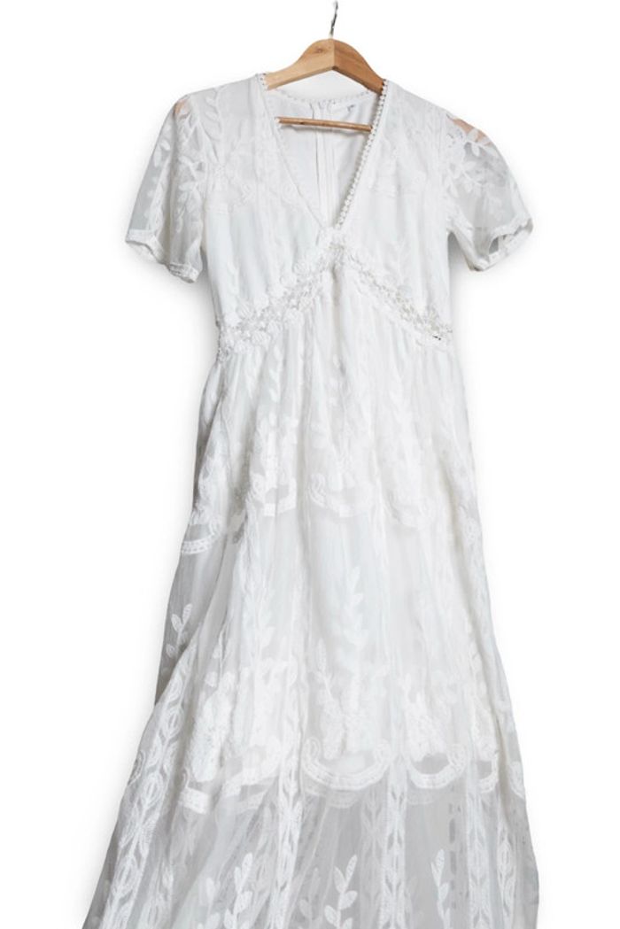 Robe longue blanche dentelle et broderie anglaise bohème vibes Taille S - photo numéro 2