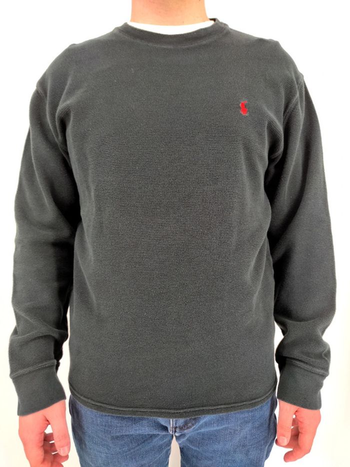 Pull Crewneck Ralph Lauren Nid D'abeilles Noir Logo Brodé Rouge Taille XL Homme