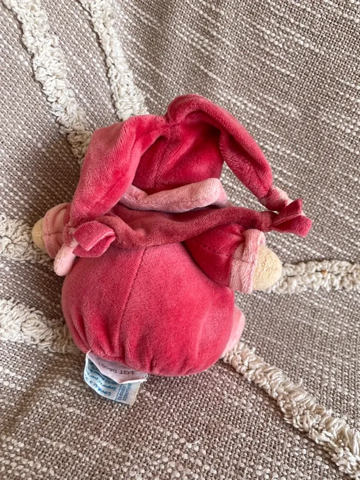 Peluche boule 17cm doudou et compagnie ours arlequin beige et rouge très bon état - photo numéro 3