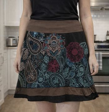 Jupe évasée style ethnique 100% coton Taille 42 Noir Taupe Coton du Monde  (F008)