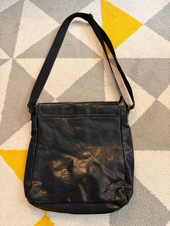 Sac à bandoulière en cuir noir vintage Bata - photo numéro 3