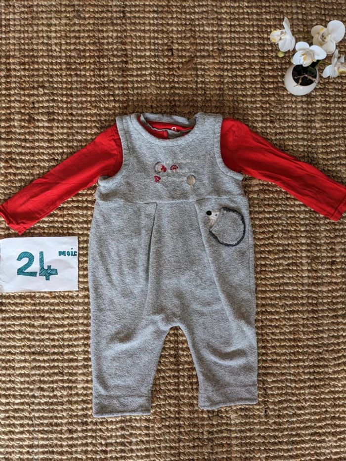 Ensemble salopette hérisson et sous pull 24 mois