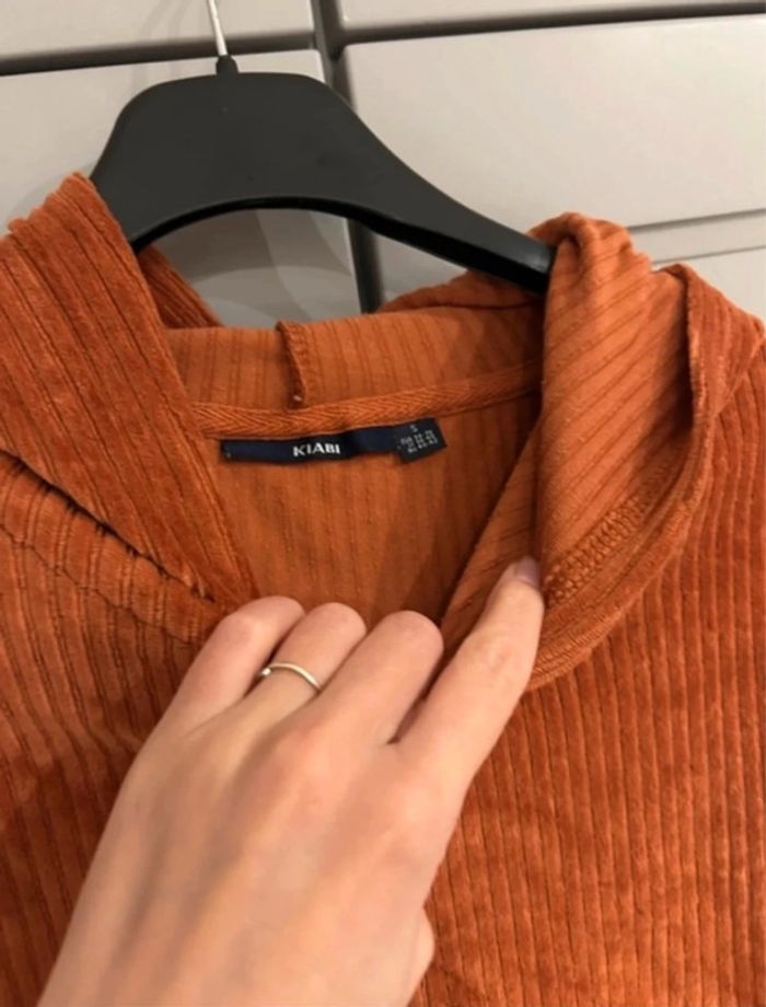 Pull sweat-shirt velours côtelé terracotta - photo numéro 2