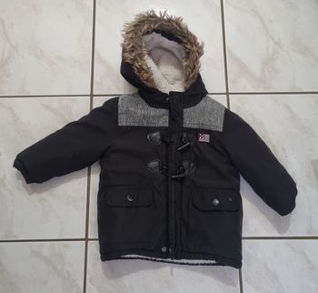 manteau parka noir avec capuche fourrure gemo taille 18 mois