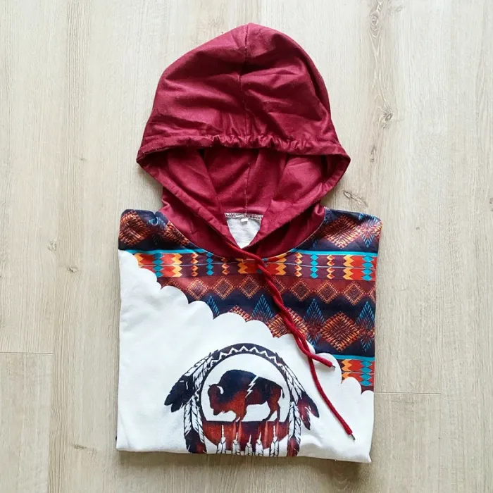 Vintage Native American Sweat-Shirt / Amerindian Hoodie Homme Exclusive Ethnique (Taille L)