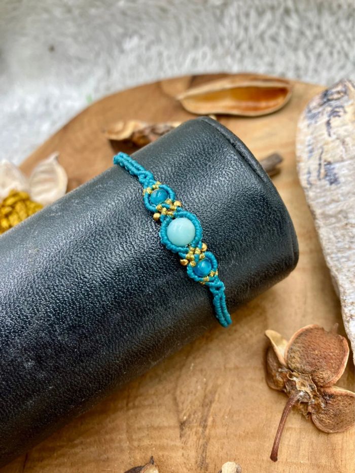 Bracelet macramé et acier inoxydable pierre Amazonite et Agate