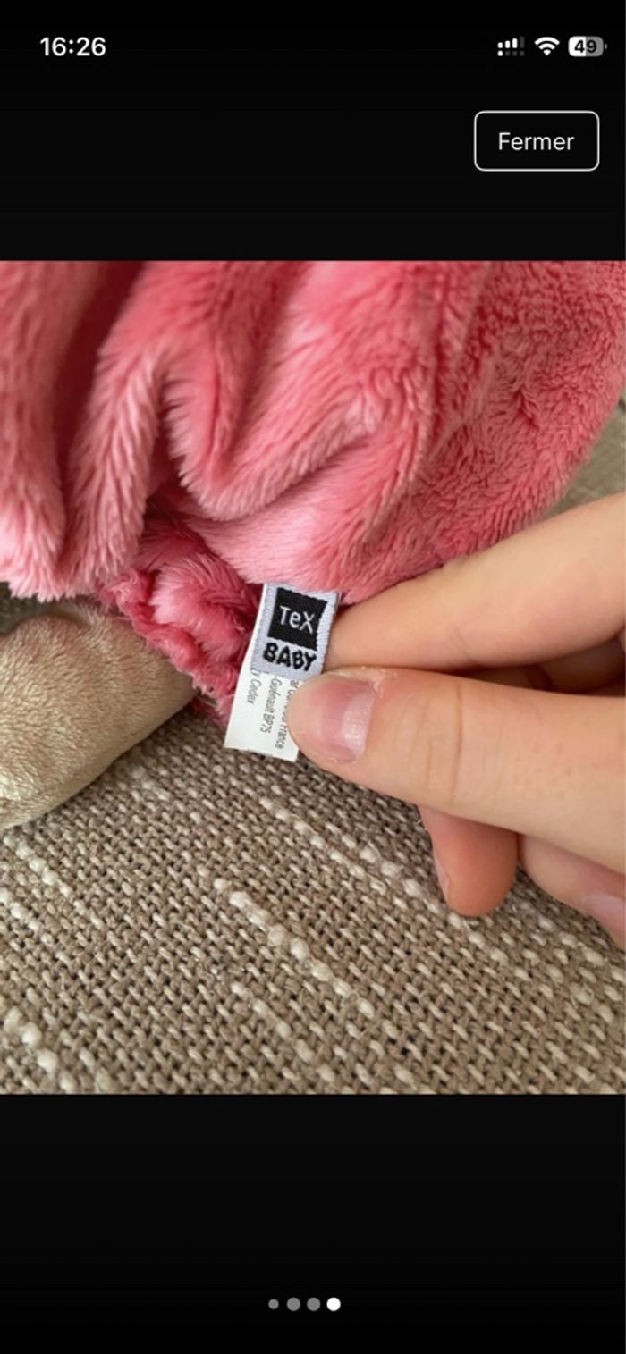 Peluche doudou 28cm tex souris marron beige et rose très bon état - photo numéro 3