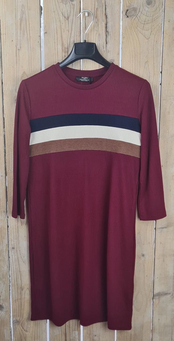 Robe, Tunique Rayée Façon Pull, Manche 3/4, Bershka, Taille M - photo numéro 5