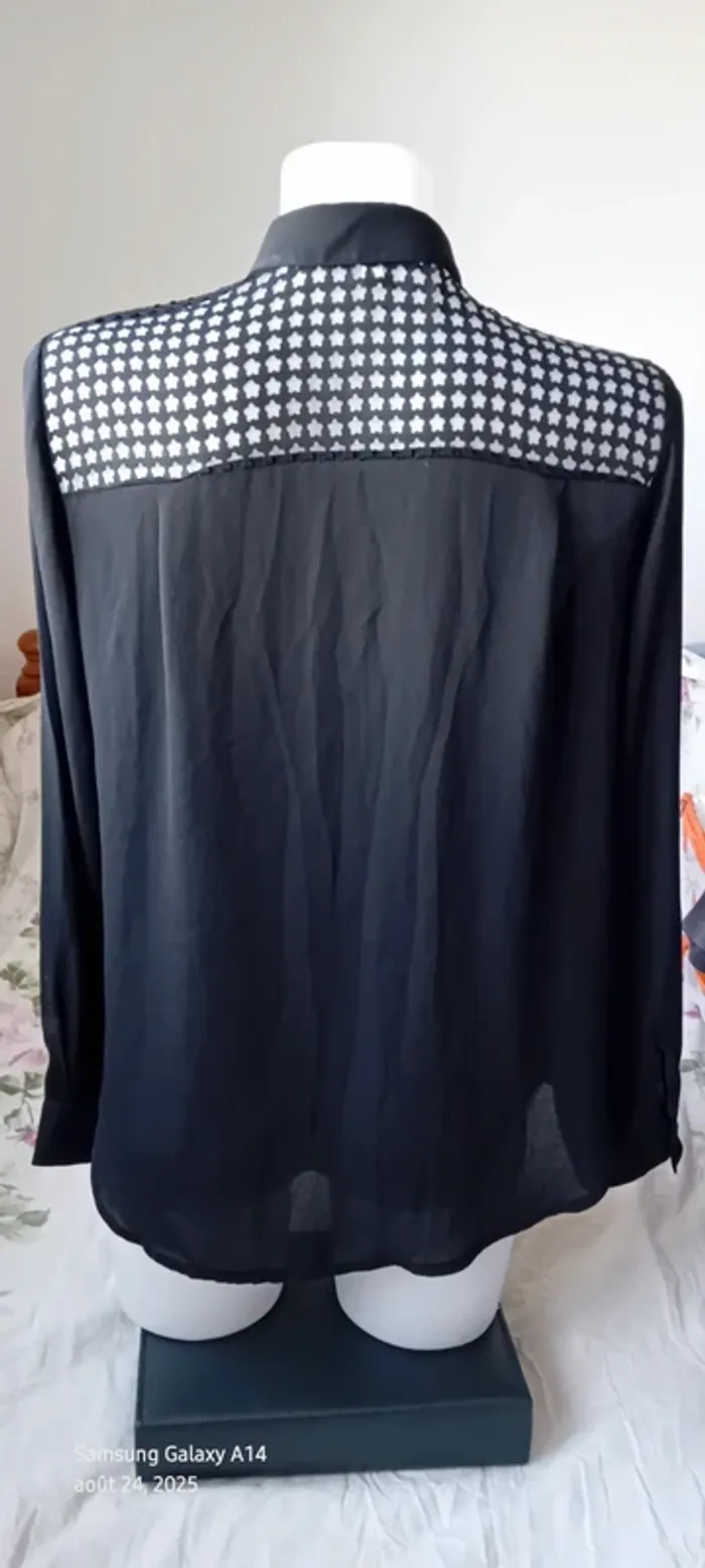 Chemisier noir en voile  haut ajouré motif floral femme 38 koton - photo numéro 6