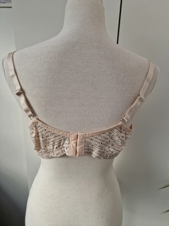 Soutien Gorge Beige Dentelle Noire Imprimé Cœur Love - photo numéro 6