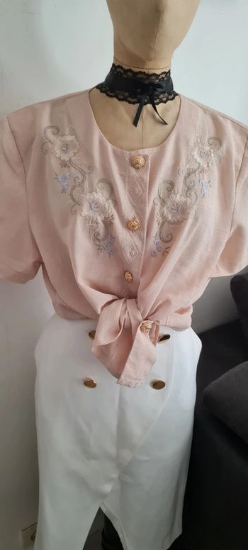 Chemisier blouse vintage broderie boutons dorées 42