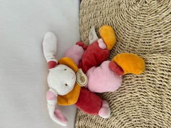 Doudou pantin lapin rose orange blanc BABY NAT