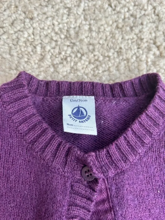 Gilet en laine donc chaud violet - 12 mois - petit bateau - photo numéro 2
