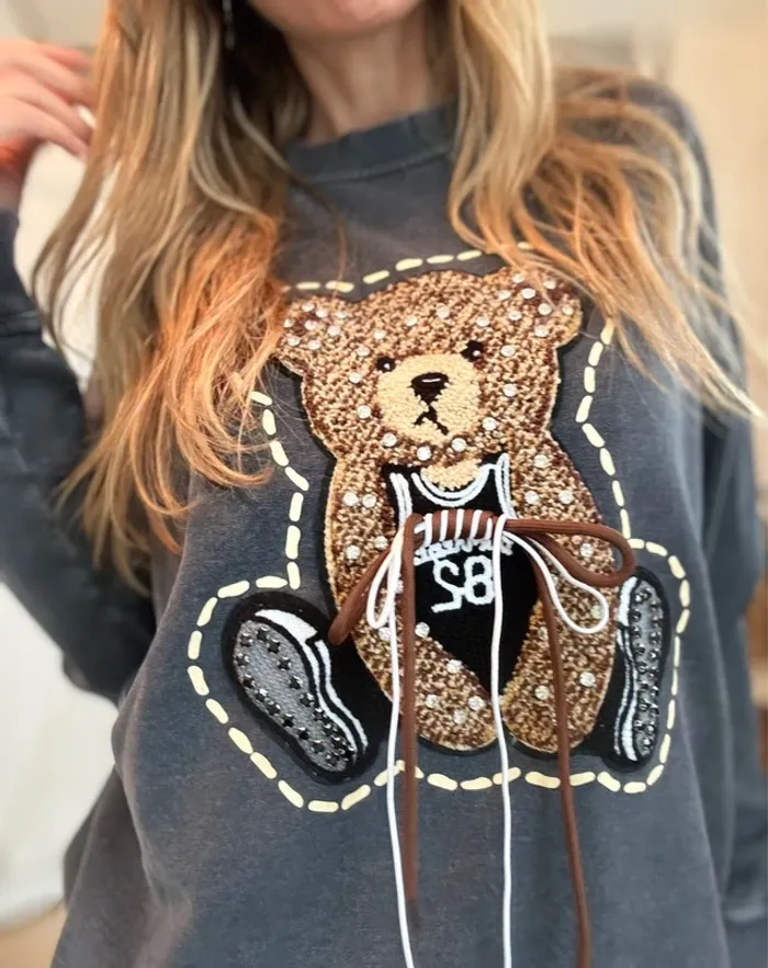 Sweat gris foncé noir ourson et strass Taille unique - photo numéro 9